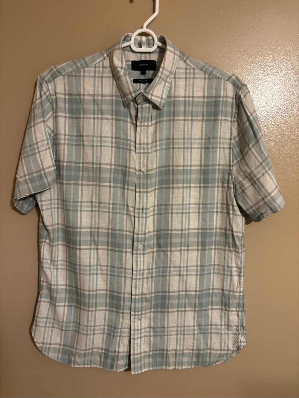 Vince Short-Sleeve Plaid Button-Up Shirt - Light Green/Cream